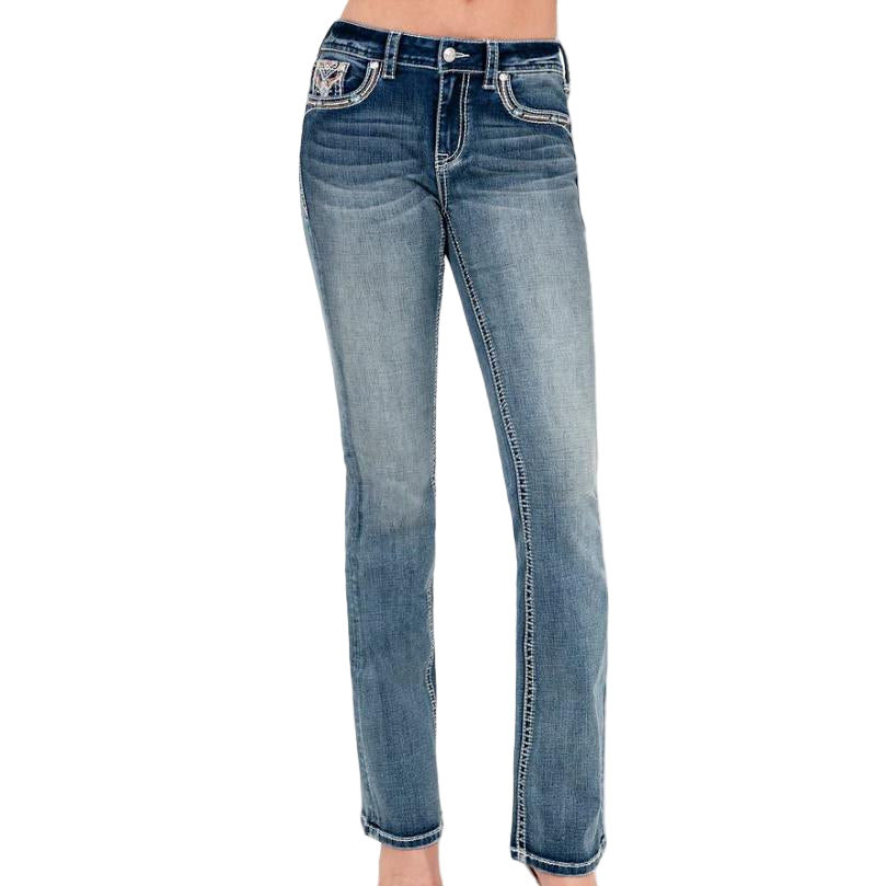 Grace in LA Women's Steerhead  Embroidery Midrise Bootcut Jeans