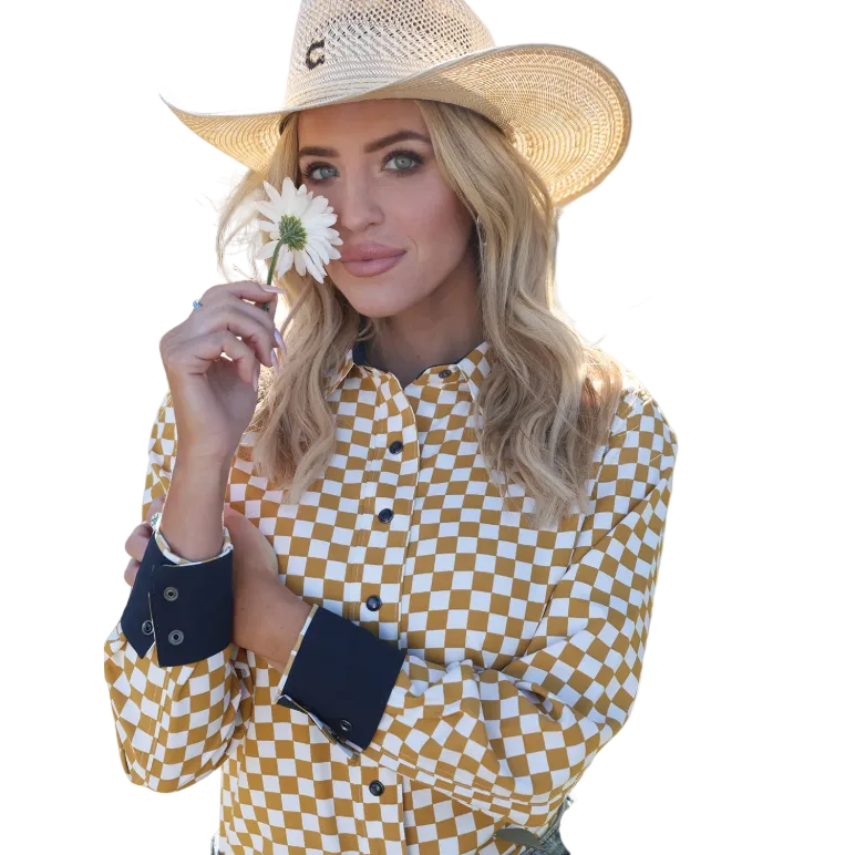 Cinch Women's Long Sleeve Golden Checkered Western Shirt - Gold