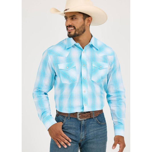 Wrangler Men's 20X Competition Advanced Classic Fit Comfort Long Sleeve Shirt- Turquoise