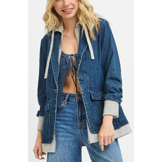 Risen Women's Oversized Long Sleeve Blazer with Hoodie Jacket- Dark