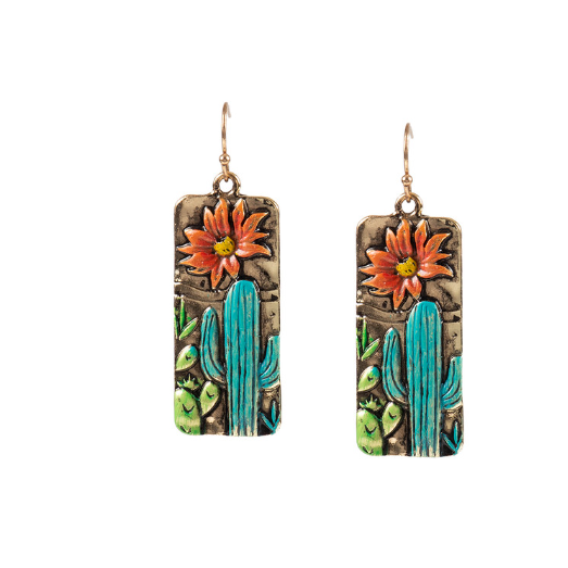 Silver Strike Cactus Flower Earrings- Multi