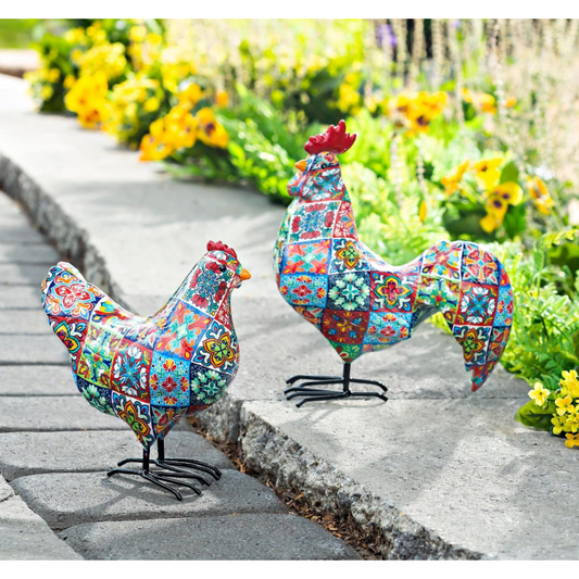Evergreen Resin Rooster & Hen Statuary Set of 2