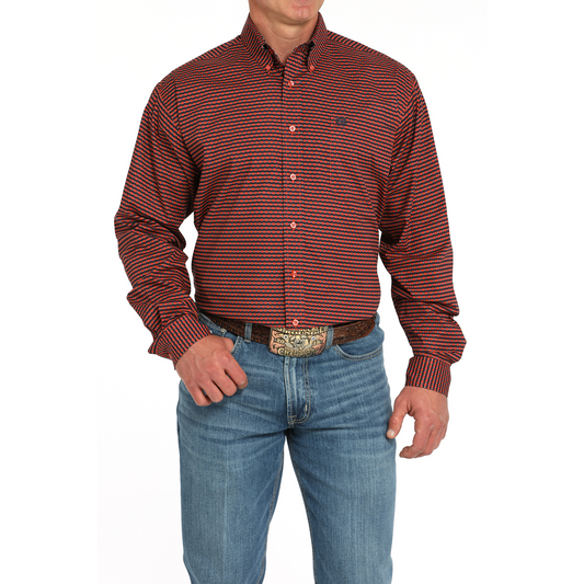 Cinch Men's Long Sleeve Print Shirt-Red