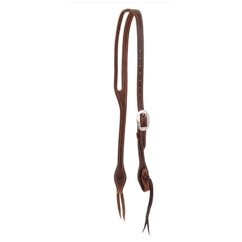 Headstall Oval Ear 5/8" Harness Leather with Cowboy Knots- Chocolate