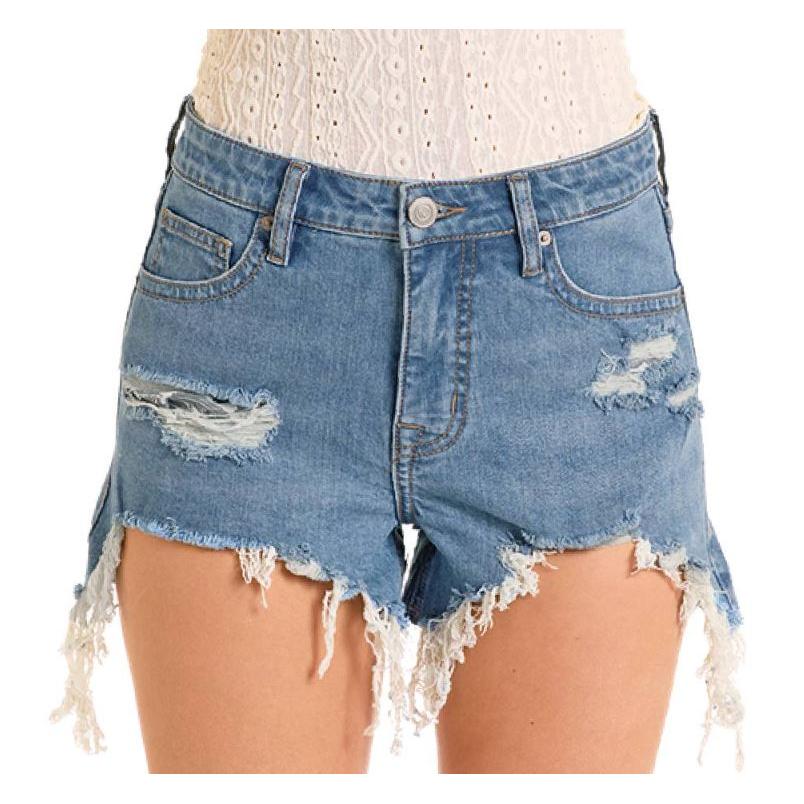 Rock & Roll Women's Distressed Shorts- Medium Wash