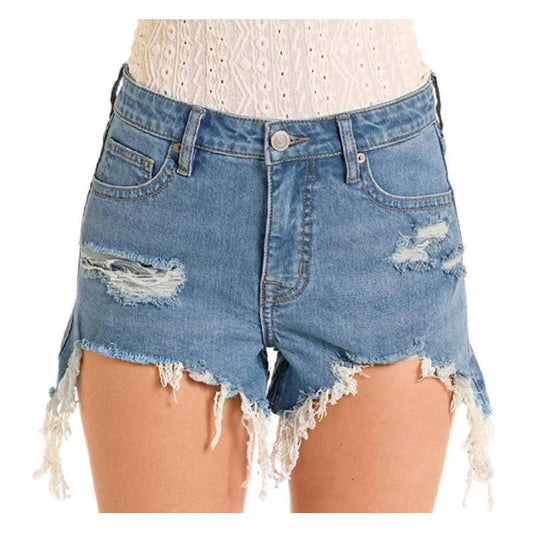 Rock & Roll Women's Distressed Shorts- Medium Wash