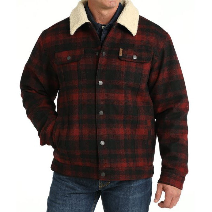 Cinch Men's Long Sleeve Wooly Plaid  Trucker Jacket- Red