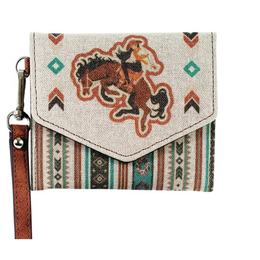 Justin Women's Mini Canvas Card Organizer with Bronco and Cowgirl Wallet