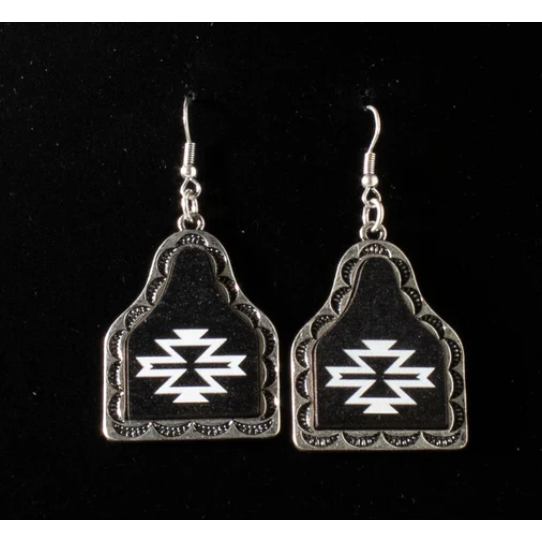 Silver Strike Women's Cow Tag Dangle Earrings- Black