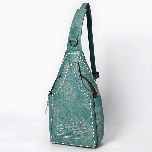 American Darling Leather Crossbody Sling Bag with White Stitching-Green - Irvine Tack & Western Wear
