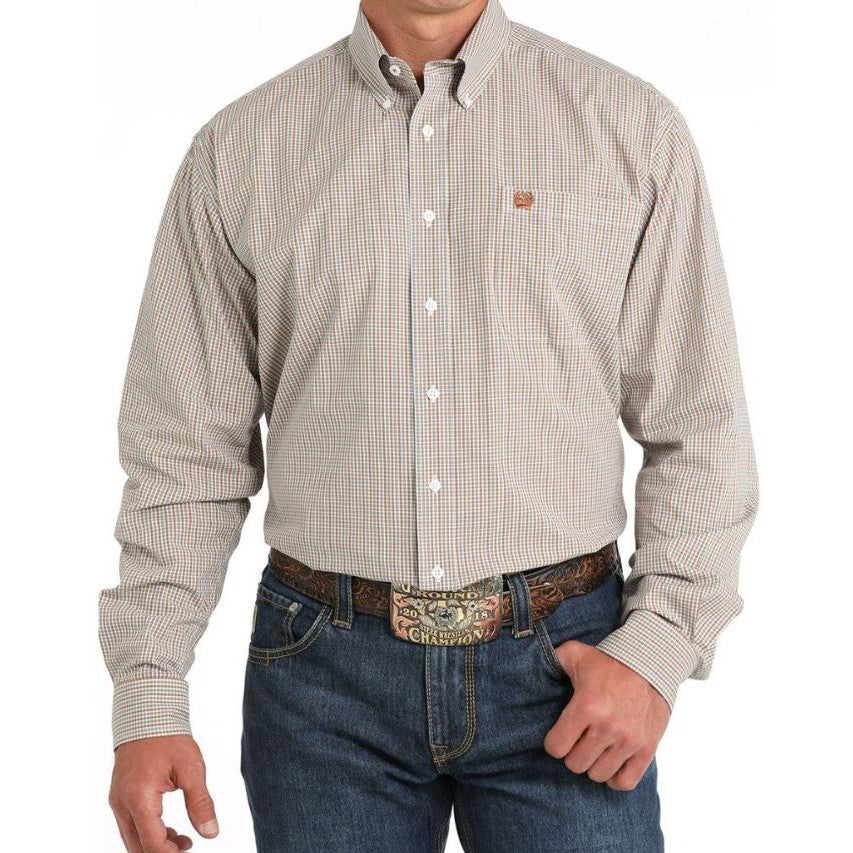 Cinch Classic Fit Long Sleeve Men's Cotton Patterned Shirt -White