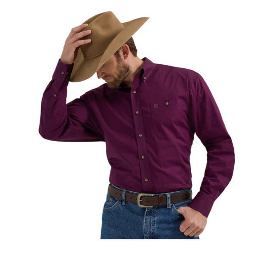 Wrangler Men's Long Sleeve Shirt - Eggplant