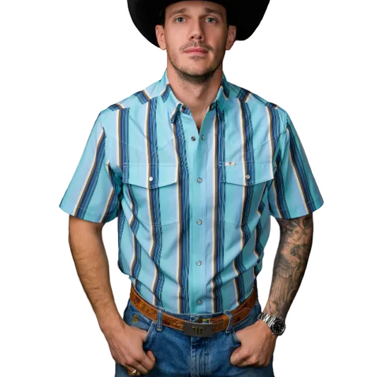 Ferrell Brand Men's The Tristan Short Sleeve Shirt- Blue - Irvine Tack & Western Wear