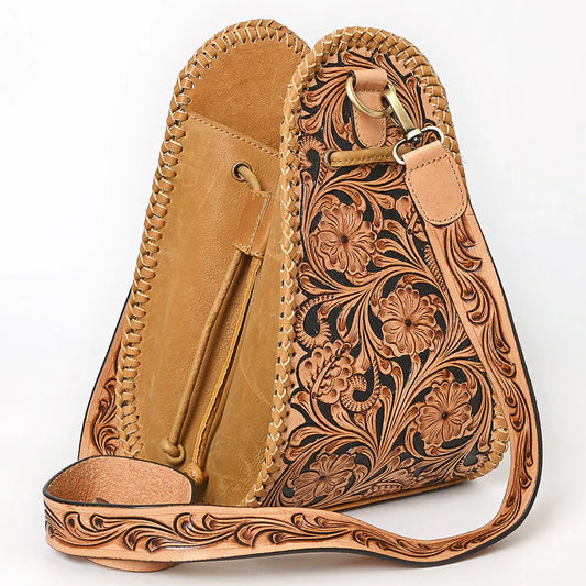 American Darling Tooled Leather Floral Hand Carved Crossbody Sling Bag