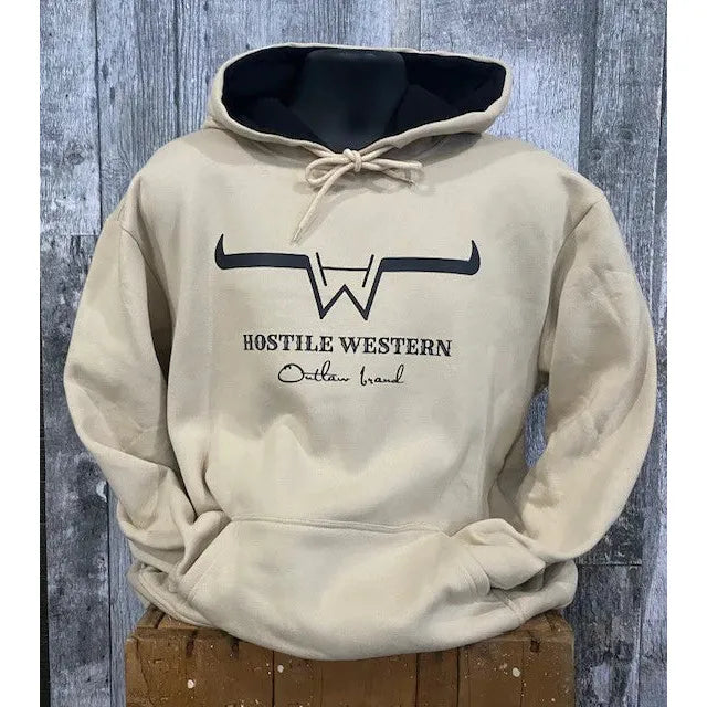 Hostile Western Unisex Long Sleeve Hoodie- Sand/Black