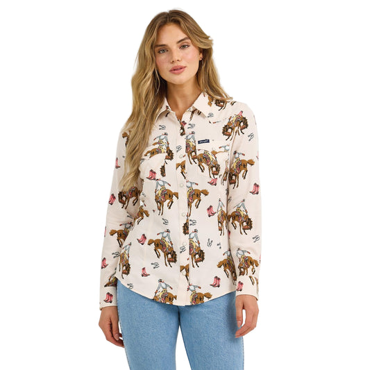 Wrangler Women's Long Sleeve Retro Punchy Shirt- Cream