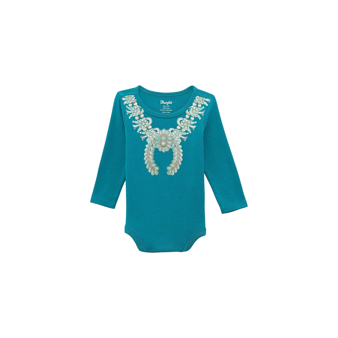 Wrangler Baby Girl Long Sleeve Graphic Bodysuit- Teal