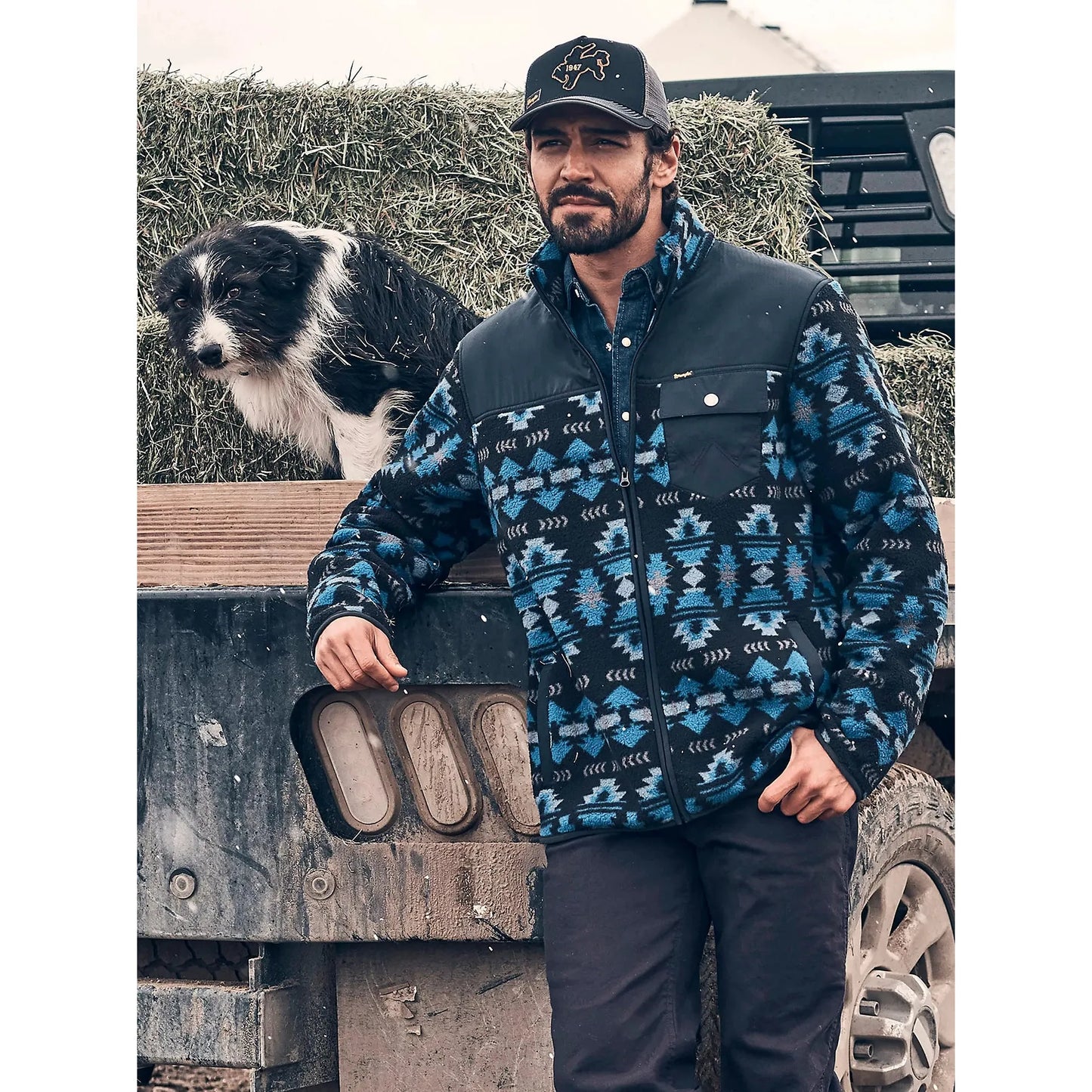 Wrangler Men's Zip Up Lightweight Ripstop Yoke Sherpa Jacket- Federal Blue