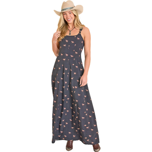 Rock & Roll  Women's Buckle Printed Maxi Dress - Black