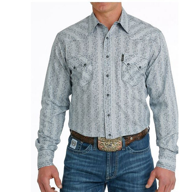 Cinch Classic Fit Long Sleeve Men's Cotton Patterned Shirt -White