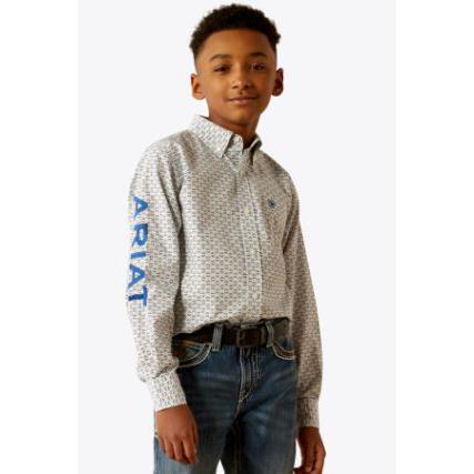 Ariat Boy's Long Sleeve Drew Classic Fit Shirt- Blue/Navy