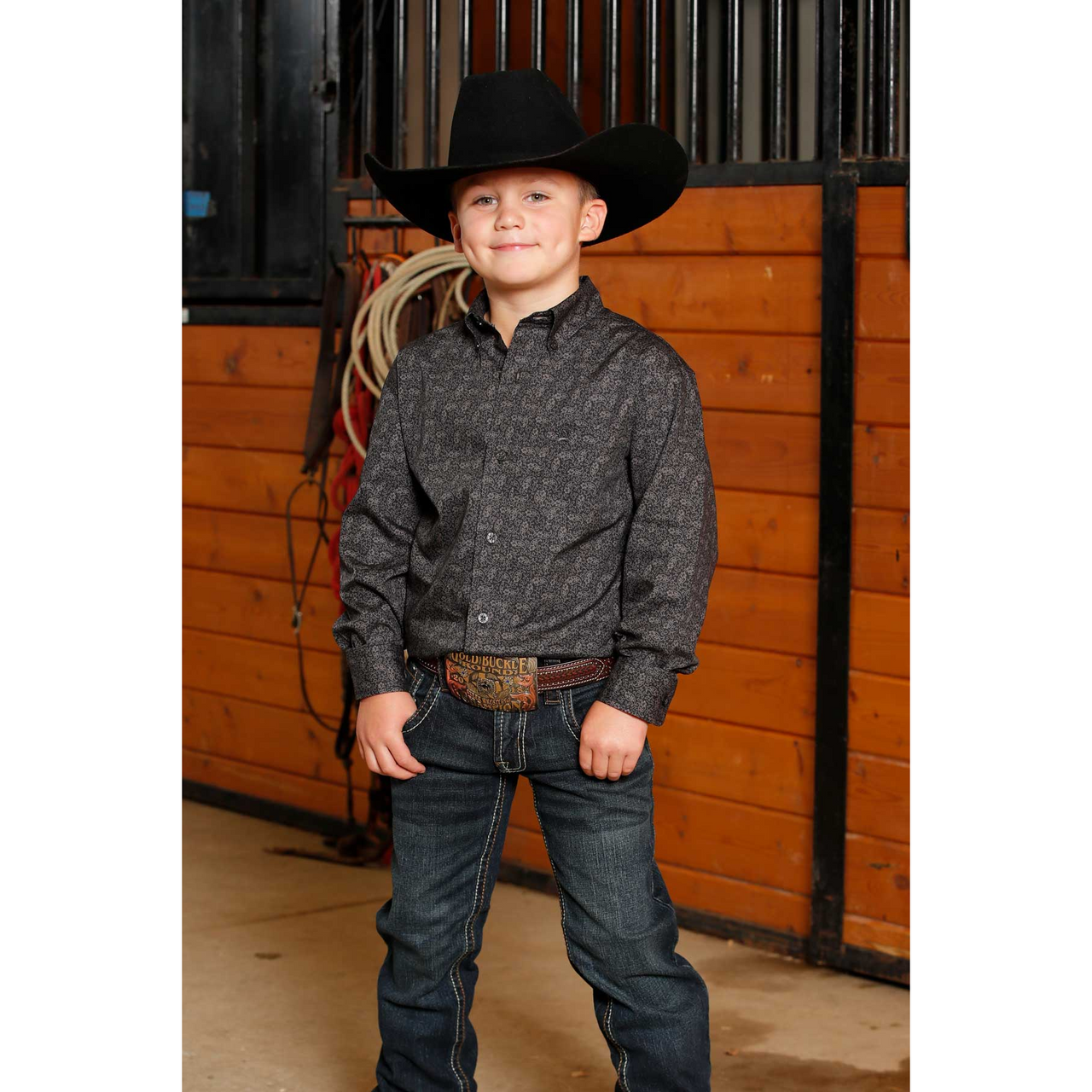 Cinch Boys Long Sleeve Classic Print  Shirt- Charcoal