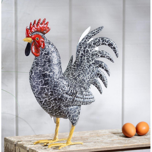 Evergreen Petal & Plow Metal Rooster Garden Statue-14"