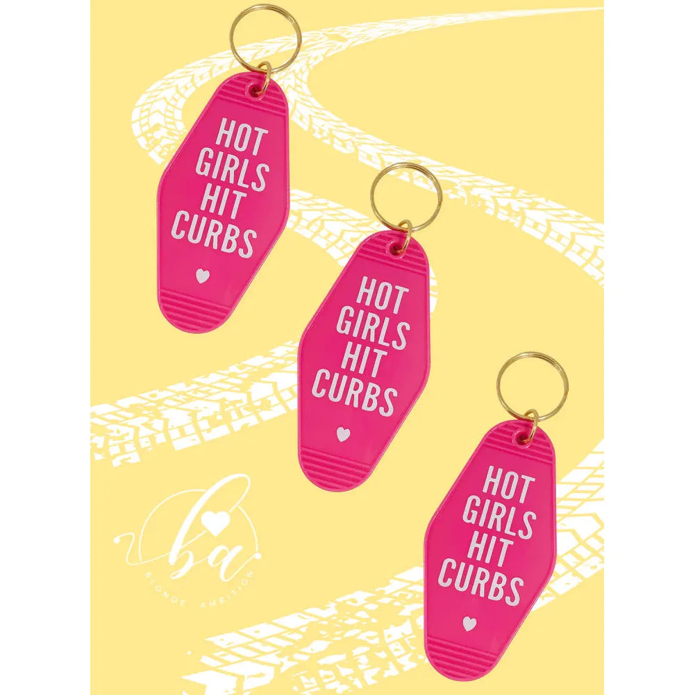 Blonde Ambition Hot Girls Hit Curbs Keychain