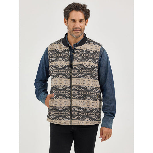 Wrangler Men's Sherpa Lined Jacquard Vest- Raven