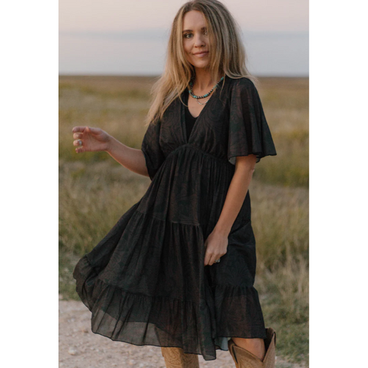 Sterling Kreek Mid Sleeve Tooled in Black Dress