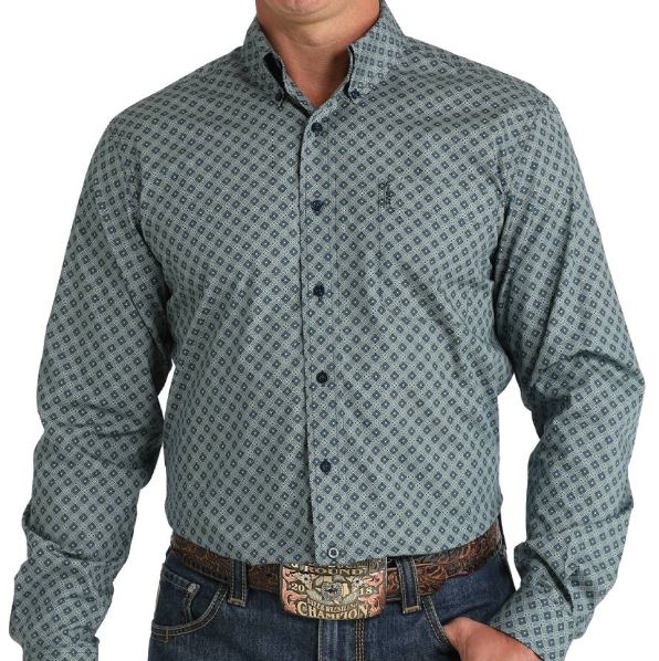 Cinch Men's Long Sleeve Plaid Button Down Western Shirt- Navy