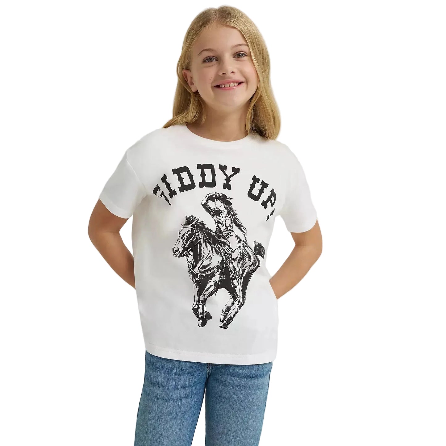 Wrangler Lainey Wilson Girl's Short Sleeve Giddy Up Tee Shirt - White