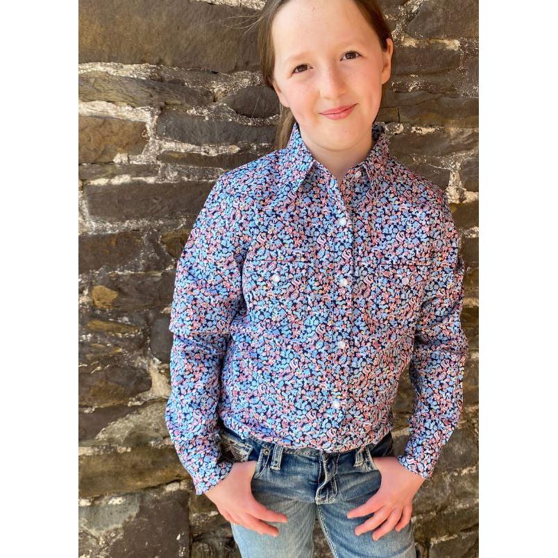 Panhandle Girl's Hypergraphy Long Sleeve Shirt- Navy - Irvine Tack & Western Wear