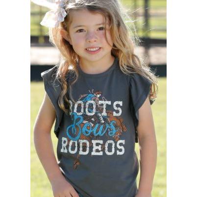 Cinch Girl's Short Sleeve Ruffled  Tee Shirt- Charcoal
