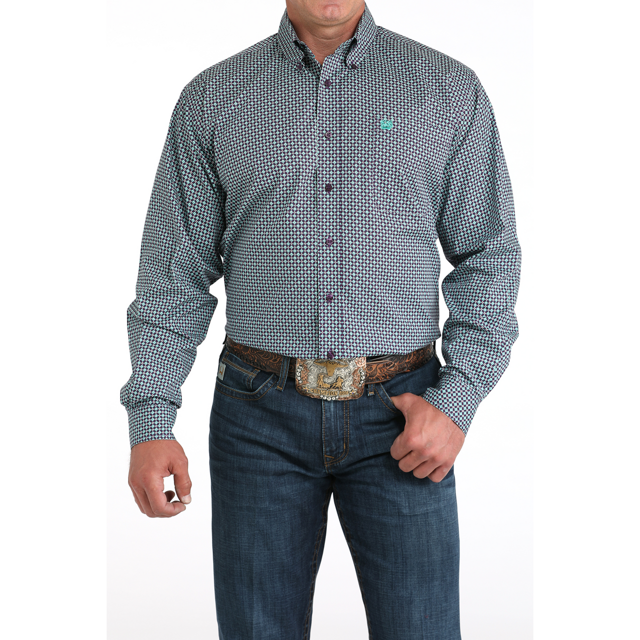 Cinch Men's Long Sleeve Print Shirt- Purple