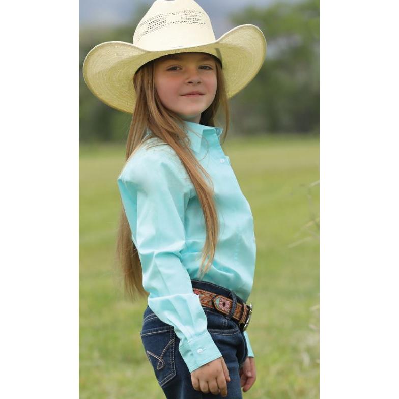 Cinch Girl's Long Sleeve Solid Shirt- Turquoise