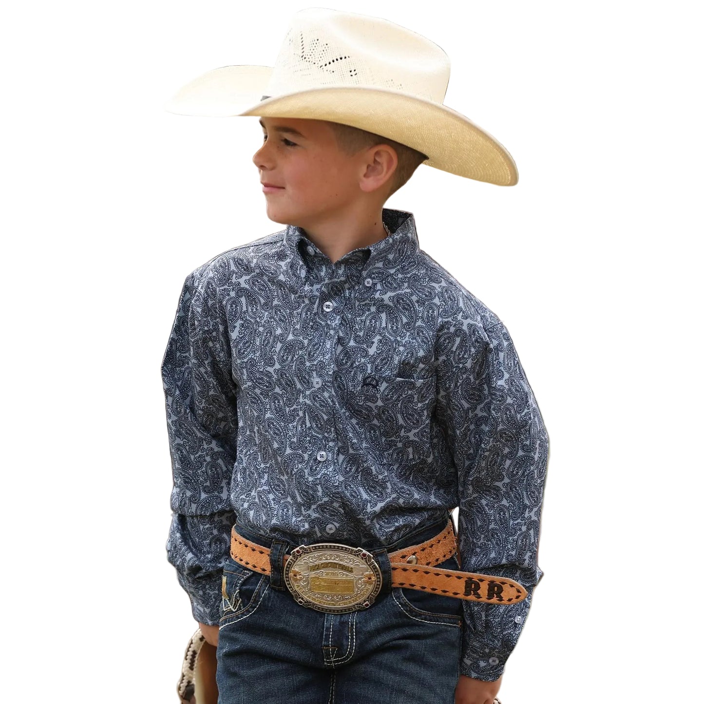 Cinch  Boy's Long Sleeve Western Shirt - Light Blue