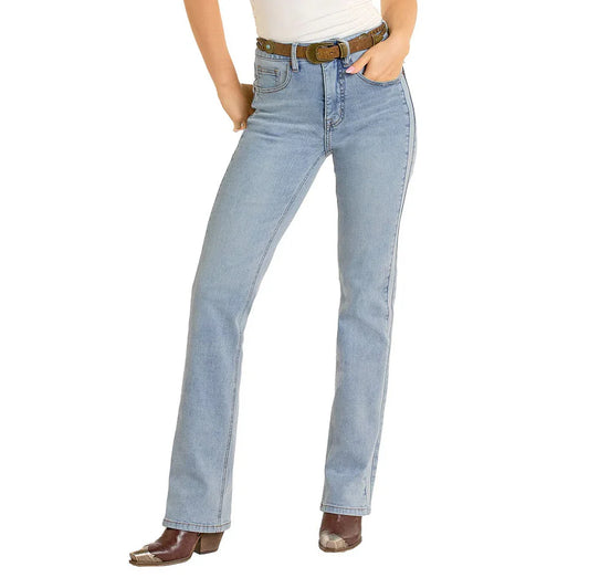 Rock & Roll Women's Two Tone Detail Modest Boot Cut Jean