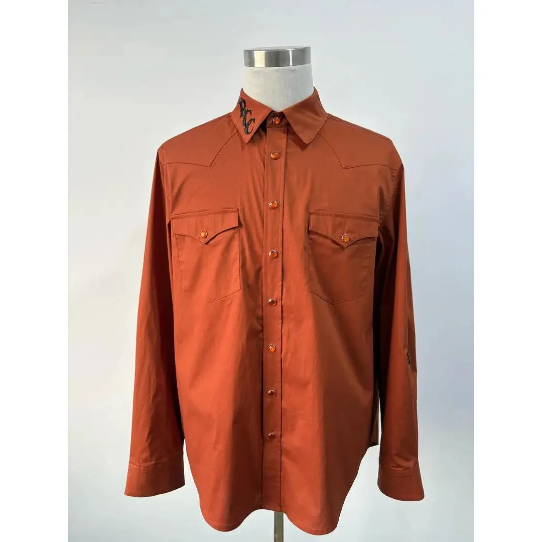 Rough Country Cowboys Men's Long Sleeve Western Shirt- Burnt Orange