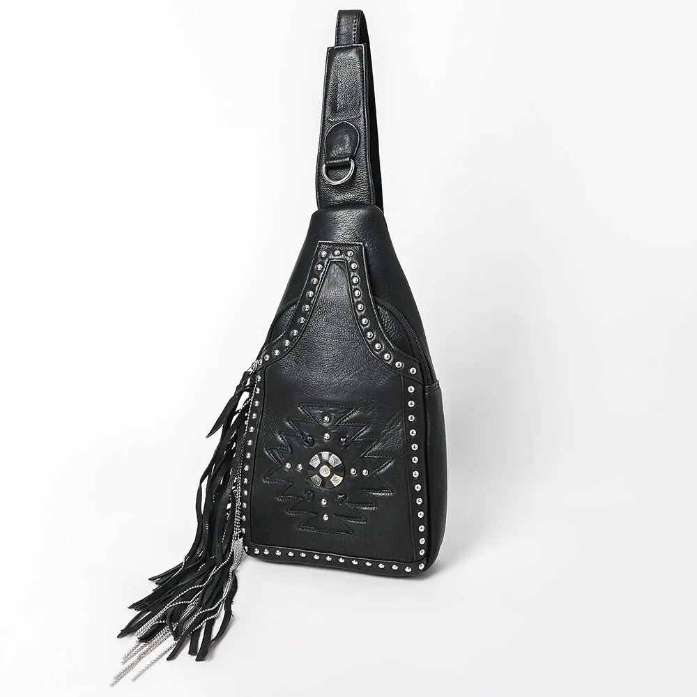 American Darling Genuine Western Leather Sling Fringe Bag -  Black