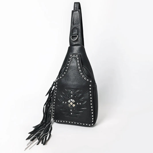 American Darling Genuine Western Leather Sling Fringe Bag -  Black