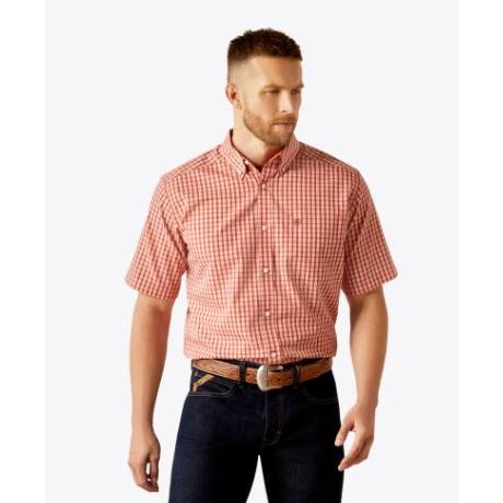 Ariat Men's Short Sleeve Wrinkle Free Emery Classic Fit Shirt- Orange