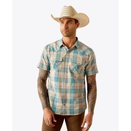 Ariat Men's Howland Short Sleeve Retro Fit Shirt- Turquoise