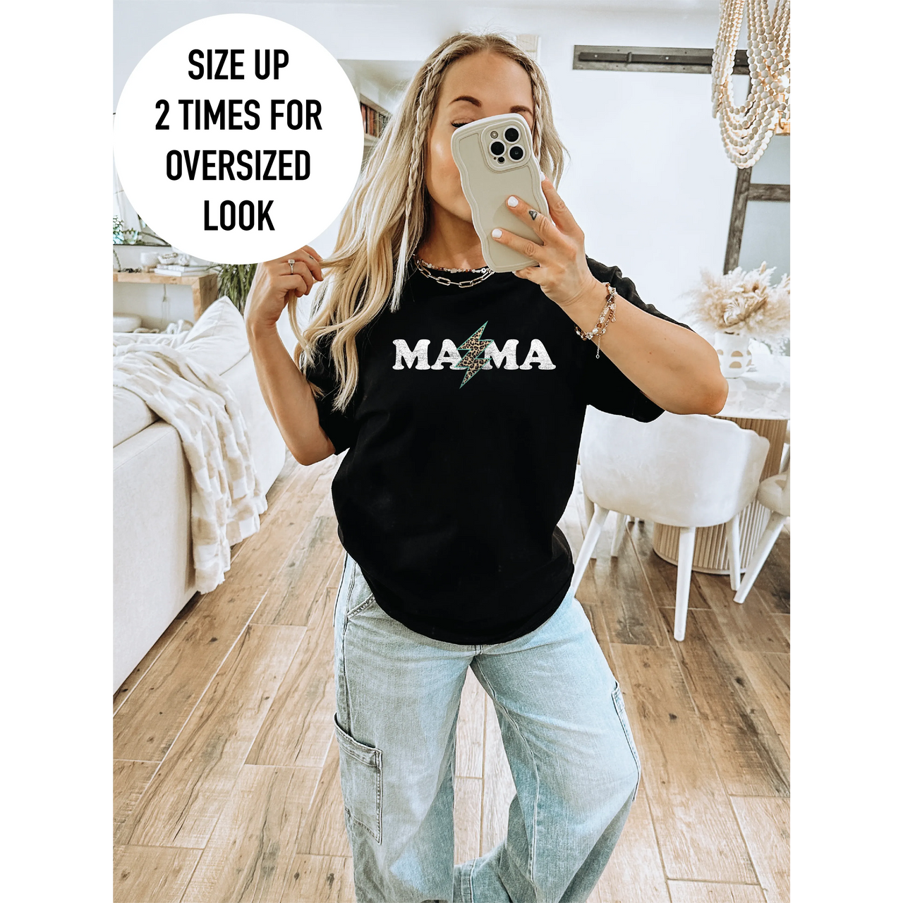Blonde Ambition Short Sleeve Electric Mama on Repeat Heavy Weight- Teal