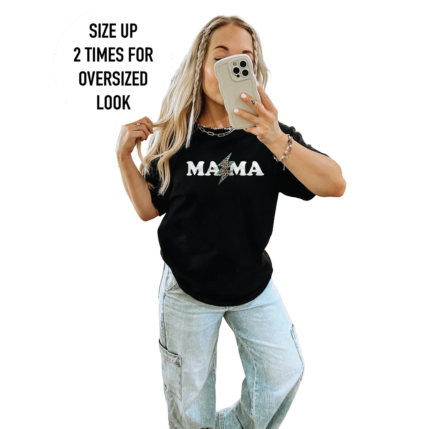 Blonde Ambition Short Sleeve Electric Mama on Repeat Heavy Weight- Teal