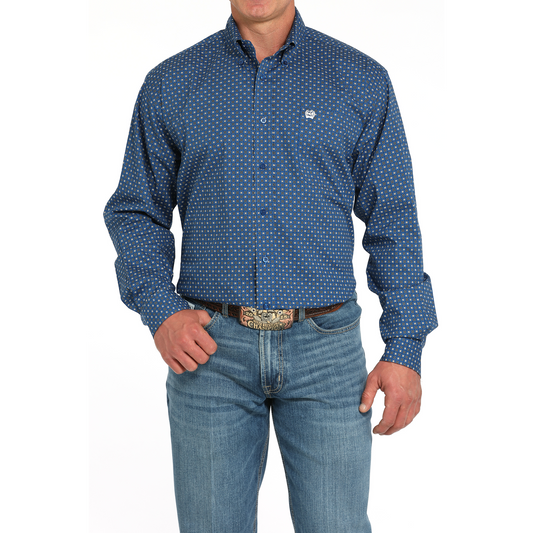 Cinch Men's Long Sleeve Print Shirt- Royal Blue
