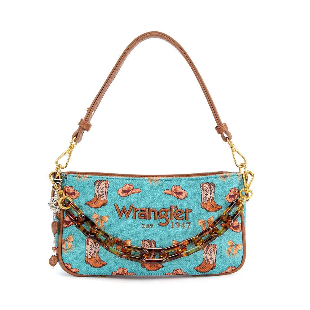 Wrangler Western Print Cowgirl Shoulder Bag- Turquoise