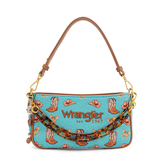 Wrangler Western Print Cowgirl Shoulder Bag- Turquoise