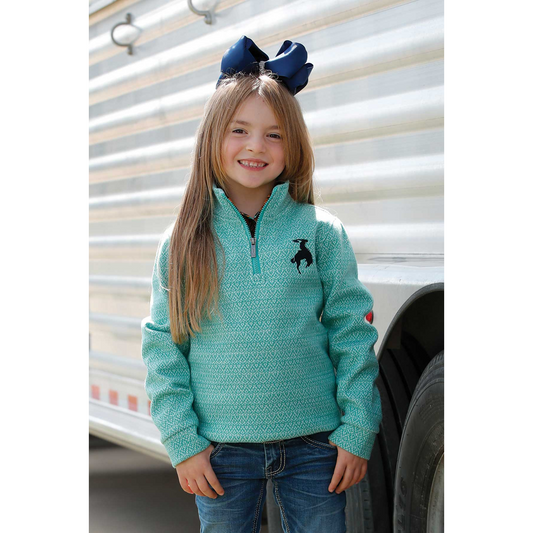 Cinch Girl's Long Sleeve 1/4 Zip Sweater- Turquoise