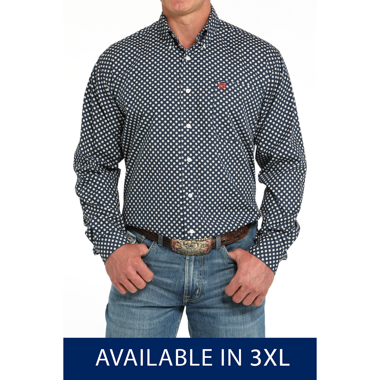 Cinch Men's Long Sleeve Print Shirt - Navy